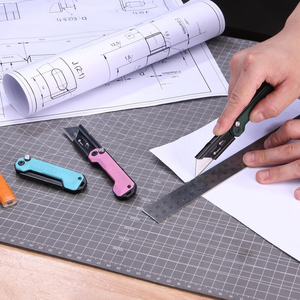 WORKPRO 3PCS Folding Utility Knife Box Cutter G10 Handle Axis Quick Change Blade