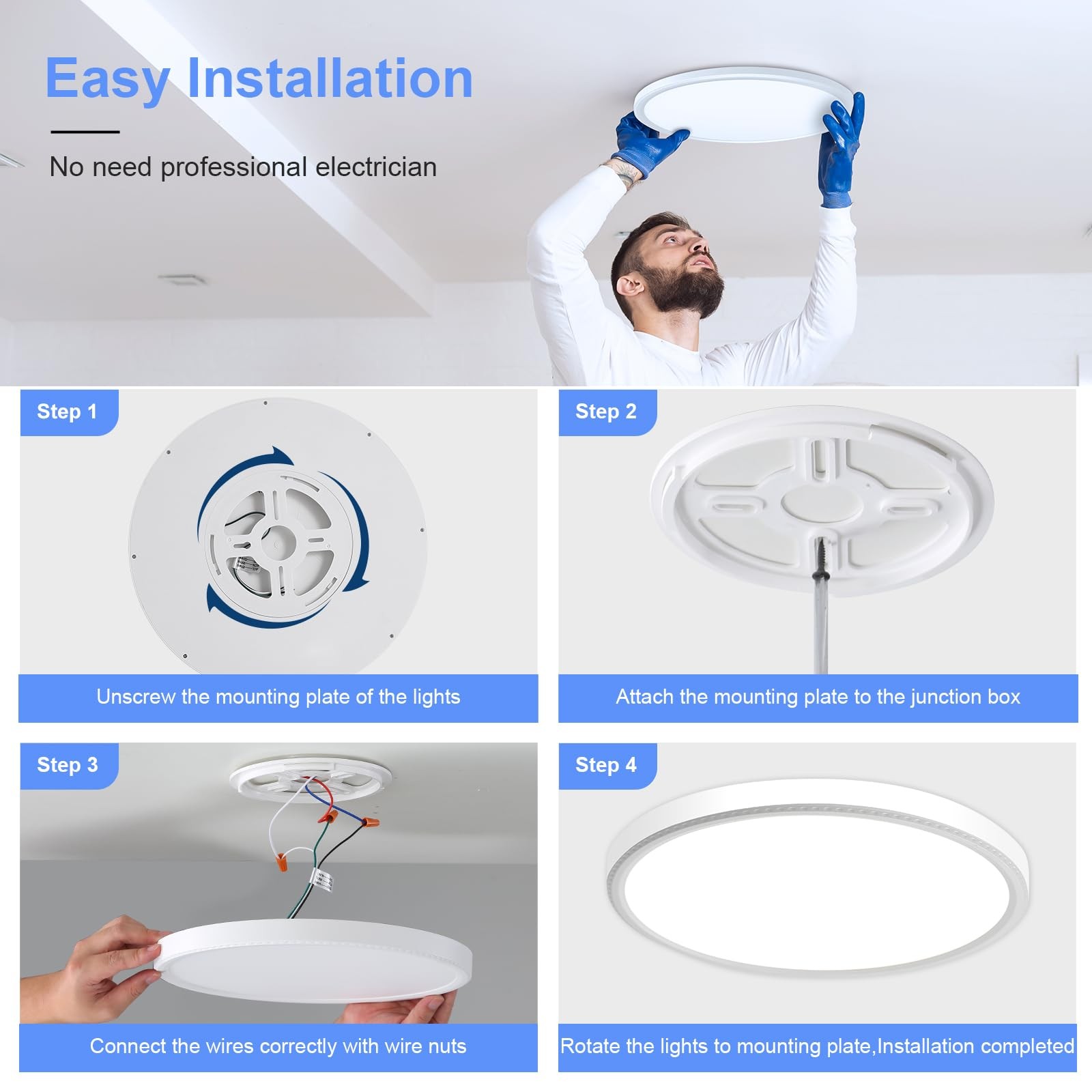 hunhun 16 Inch Dimmable LED Flush Mount Ceiling Light 4800LM 1 Pack, White