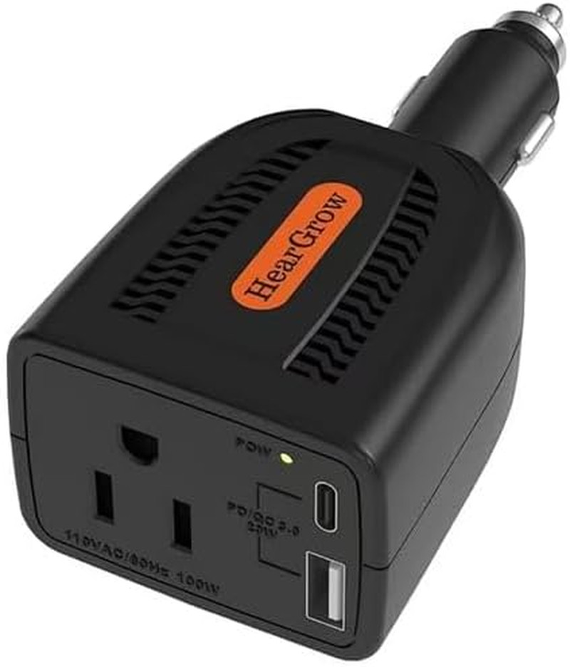 100W Car Power Inverter, 12V DC to 110V AC Vehicles Converter with USB Ports，Plu