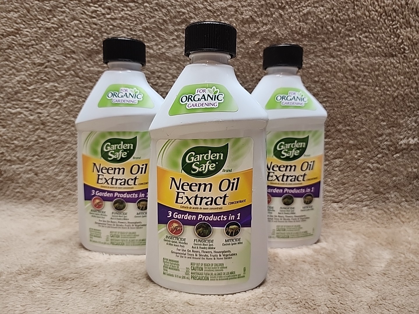 Lot of 3: Organic Garden Safe Neem Oil Extract Concentrate Insecticide. 10 oz.
