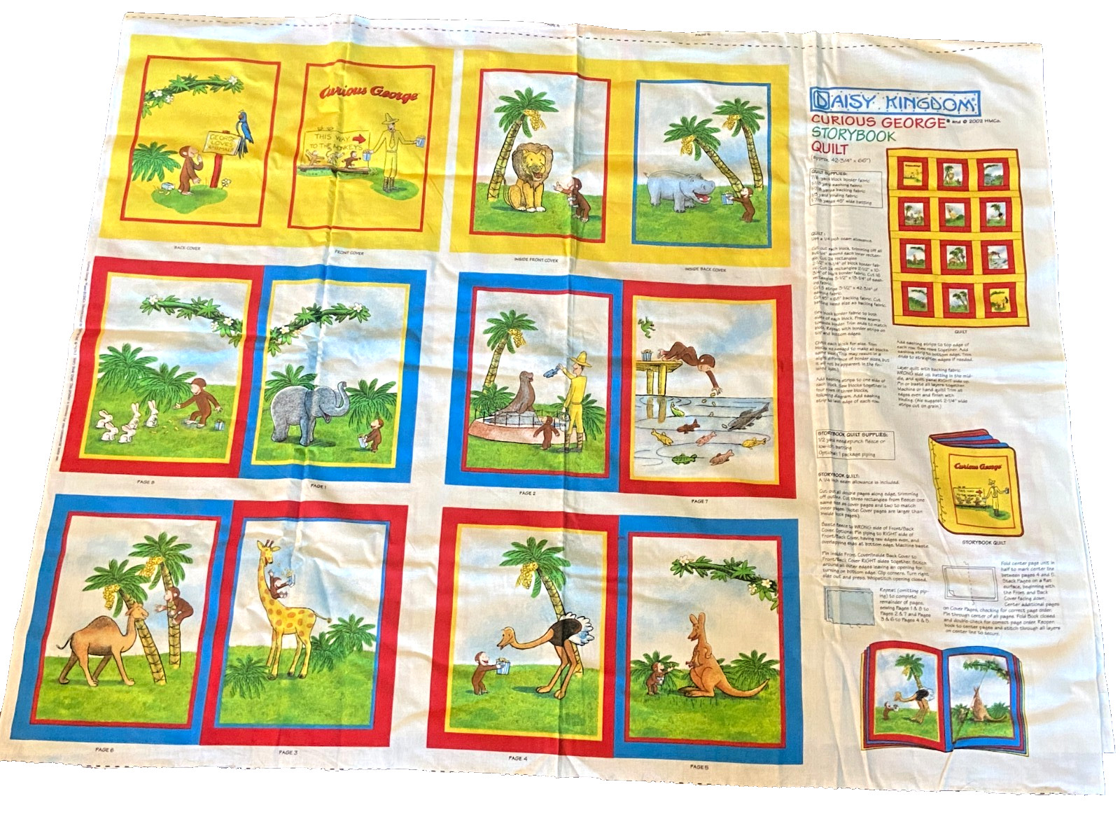 Curious George Storybook Quilt Cut and Sew Fabric Panel by Daisy Kingdom