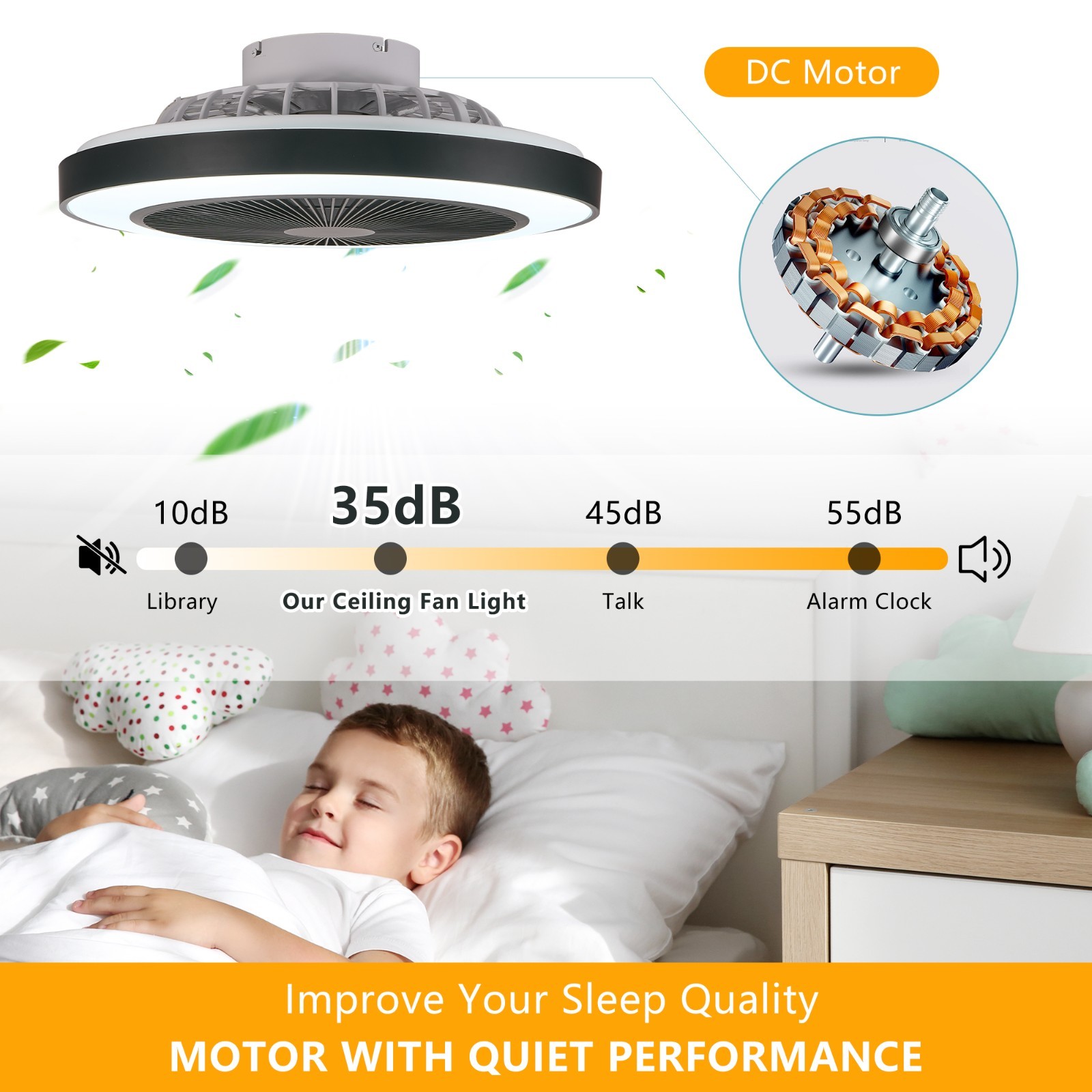 19" RGB LED Smart Ceiling Fan Light – Dimmable, APP/Remote, Silent Reversible DC