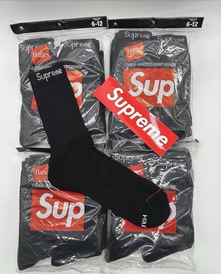 100% Authentic Supreme Hanes Black Socks(Single) Plus Supreme Sticker Lot Bundle