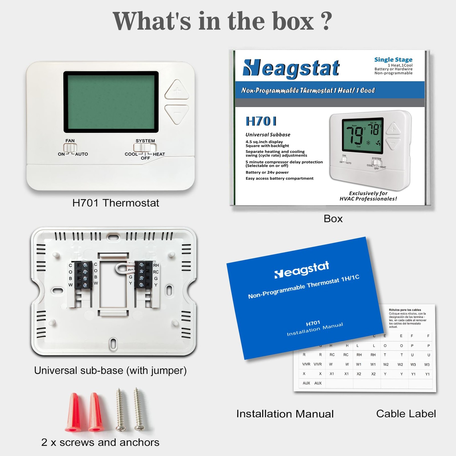 Non-Programmable Thermostat for Home Single-Stage Systems, 1 Heat/1 Cool