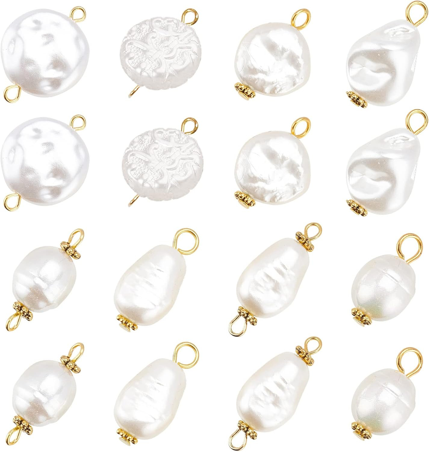 80Pcs Irregular Pearl Bead Connectors with Golden Pins for DIY Jewelry Making
