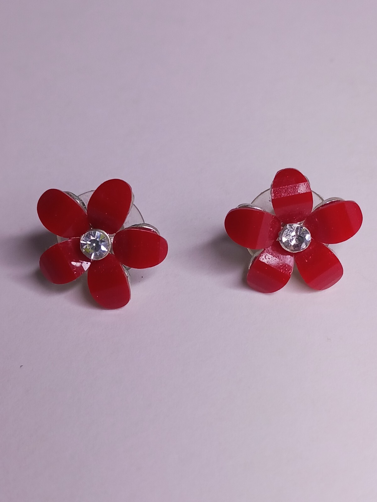 Faceted Acrylic Daisy Earrings Rhinestone Stud .50"