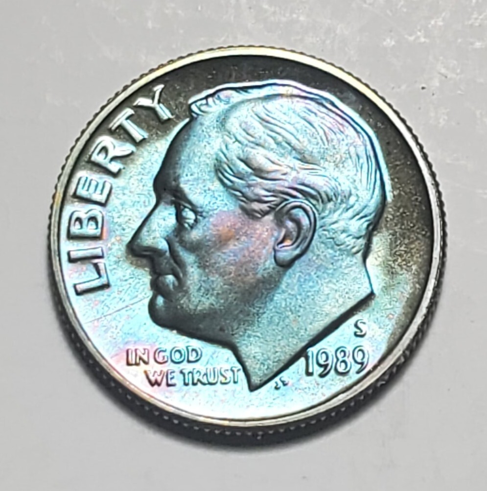 TONED 1989 S ROOSEVELT DIME PROOF UNC #C7285