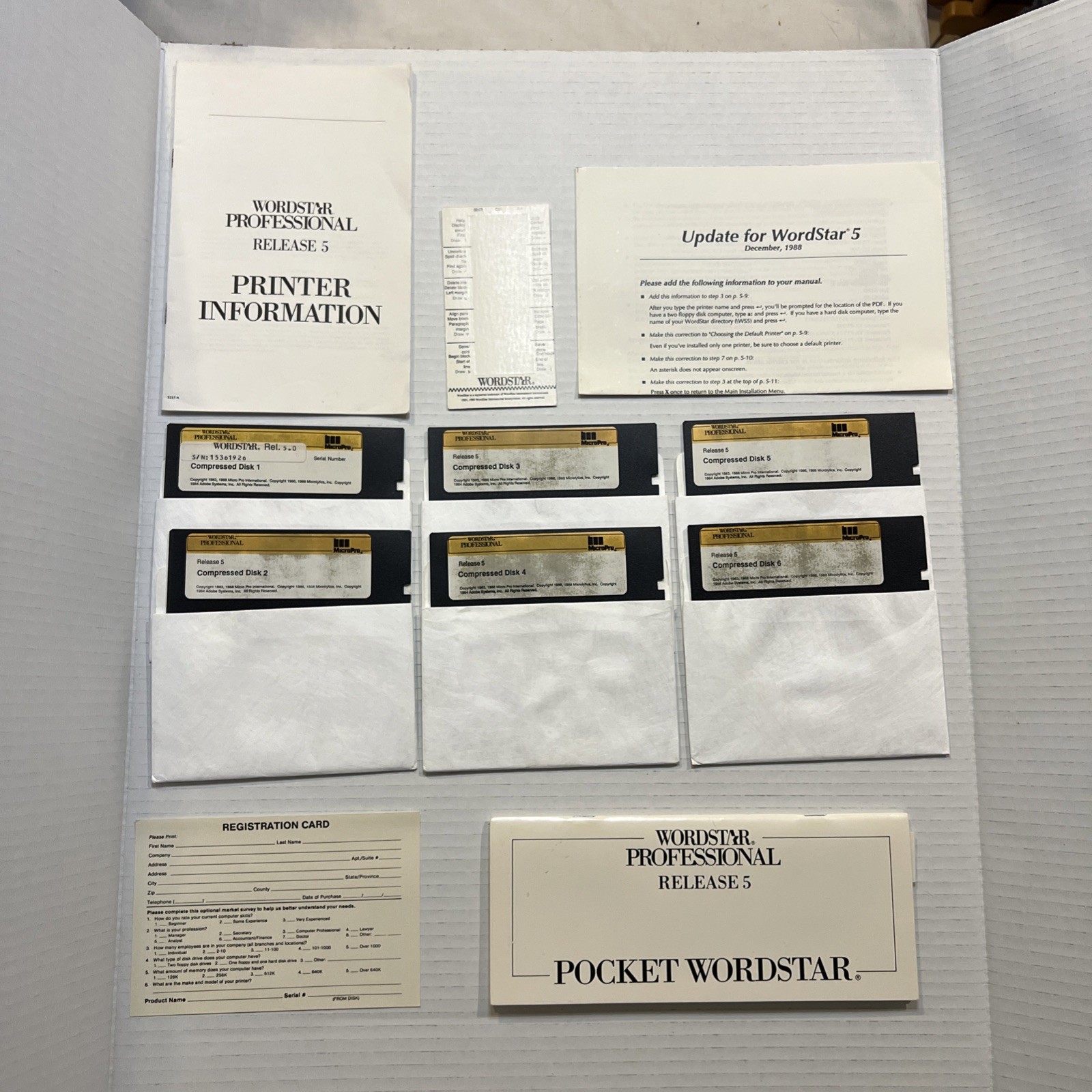 WordStar Professional RELEASE 5.0 6 Disk Set 5.25 DOS COMPRESSED 1-6 ORIGINAL