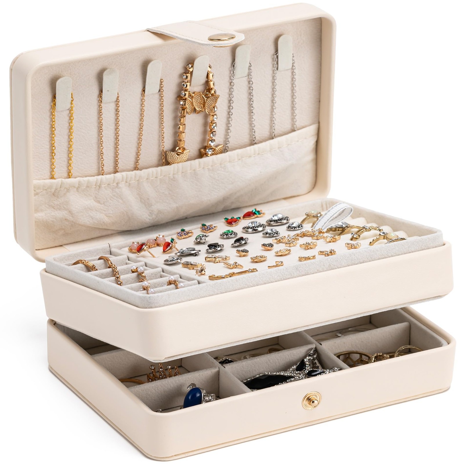 MODENGKONGJIAN Jewelry Organizer Box, 2 Layer, 2 Layer-Beige-PU Leather