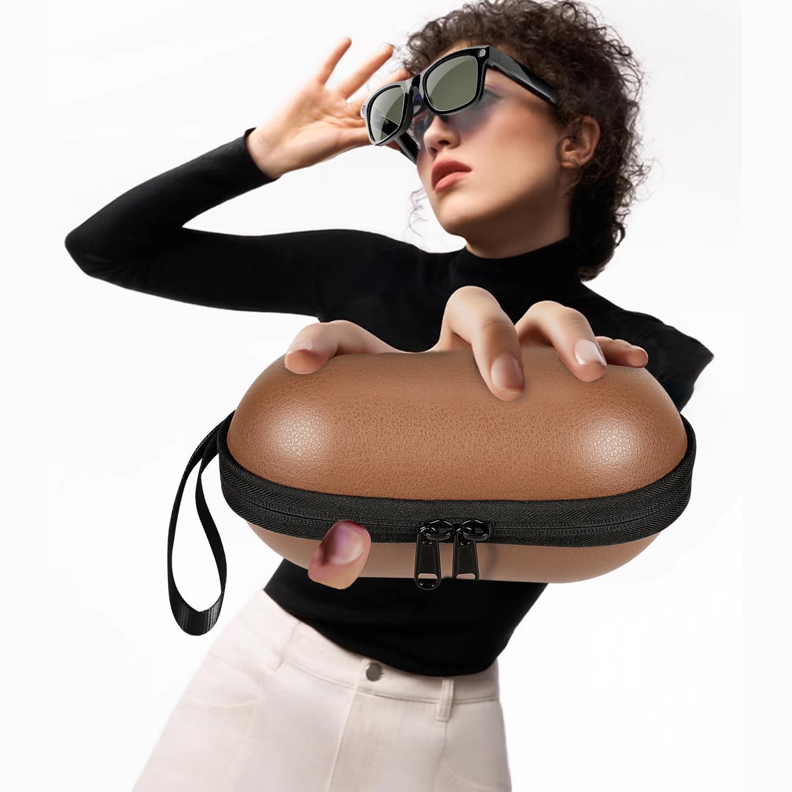 sarlar Hard Carrying Case for Ray-Ban Meta Medium, Brown