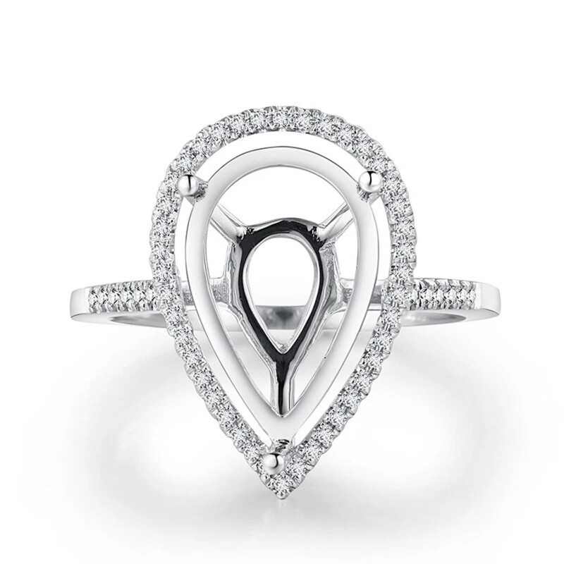 14x9mm Oval Semi Mount Ring 925 Sterling Silver Solitaire Halo Wedding Ring