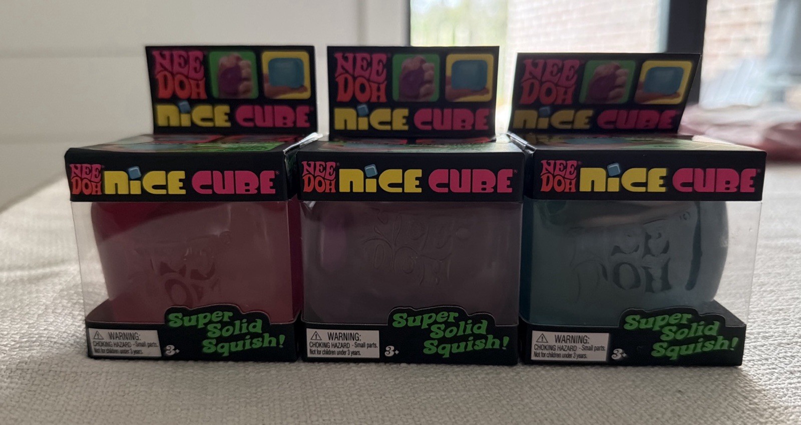 Nee Doh Nice Cube 3 Pack Set Blue, Purple, Pink New Sealed