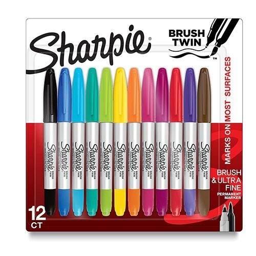Sharpie Brush Twin Tip Marker 12/Pk Ast Colors Ultra Fine Arts Office School