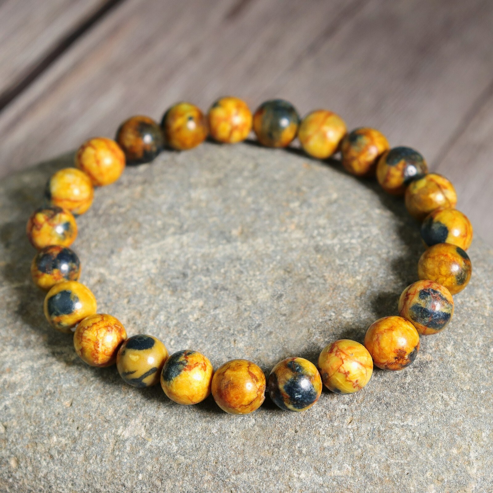 Natural Bumblebee Jasper Crystal 8mm Beads Gemstone Healing Unisex Bracelet