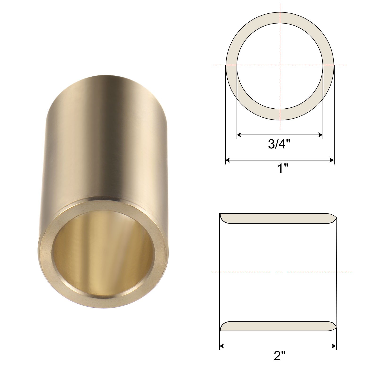 2pcs Sleeve Bearings 3/4" x 1" x 2" Wrapped Oilless Bushings Cast Brass