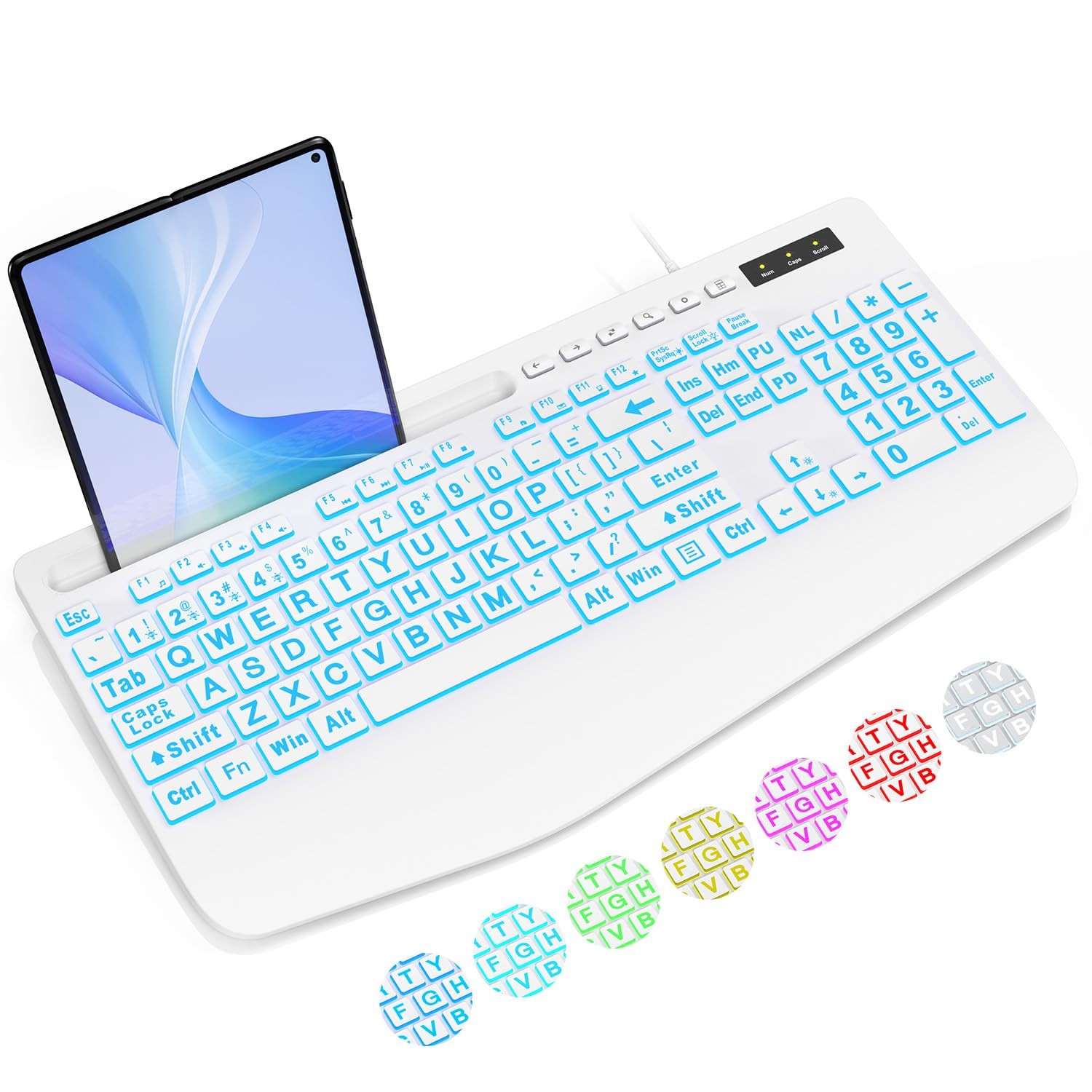SABLUTE K21Pro Large Print Backlit Computer Keyboards, Wired Lighted white-2