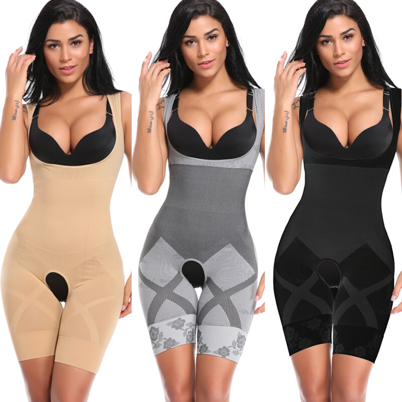 Women's Smooth Compression Shapewear Mid Thigh Slimmer Crotchless Bodysuit