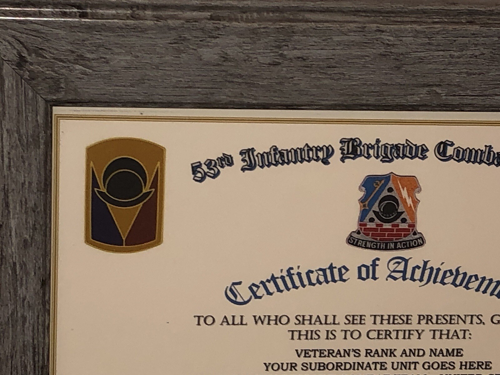 53RD INFANTRY BRIGADE COMBAT TEAM - COA / (COMMEMORATIVE CERTIFICATE)