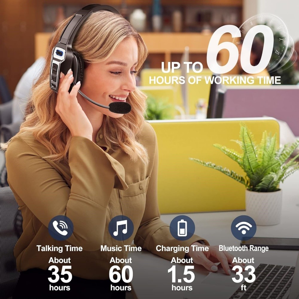 Wireless Trucker Bluetooth Headset with Microphone, for Home Office Remote Work