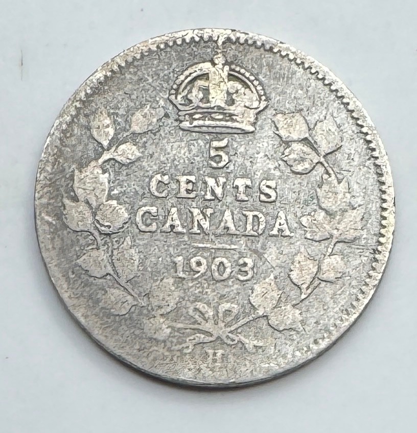 1903 H Canada Silver .925 5 Cents - 2,640,000 Minted Canadian Coin