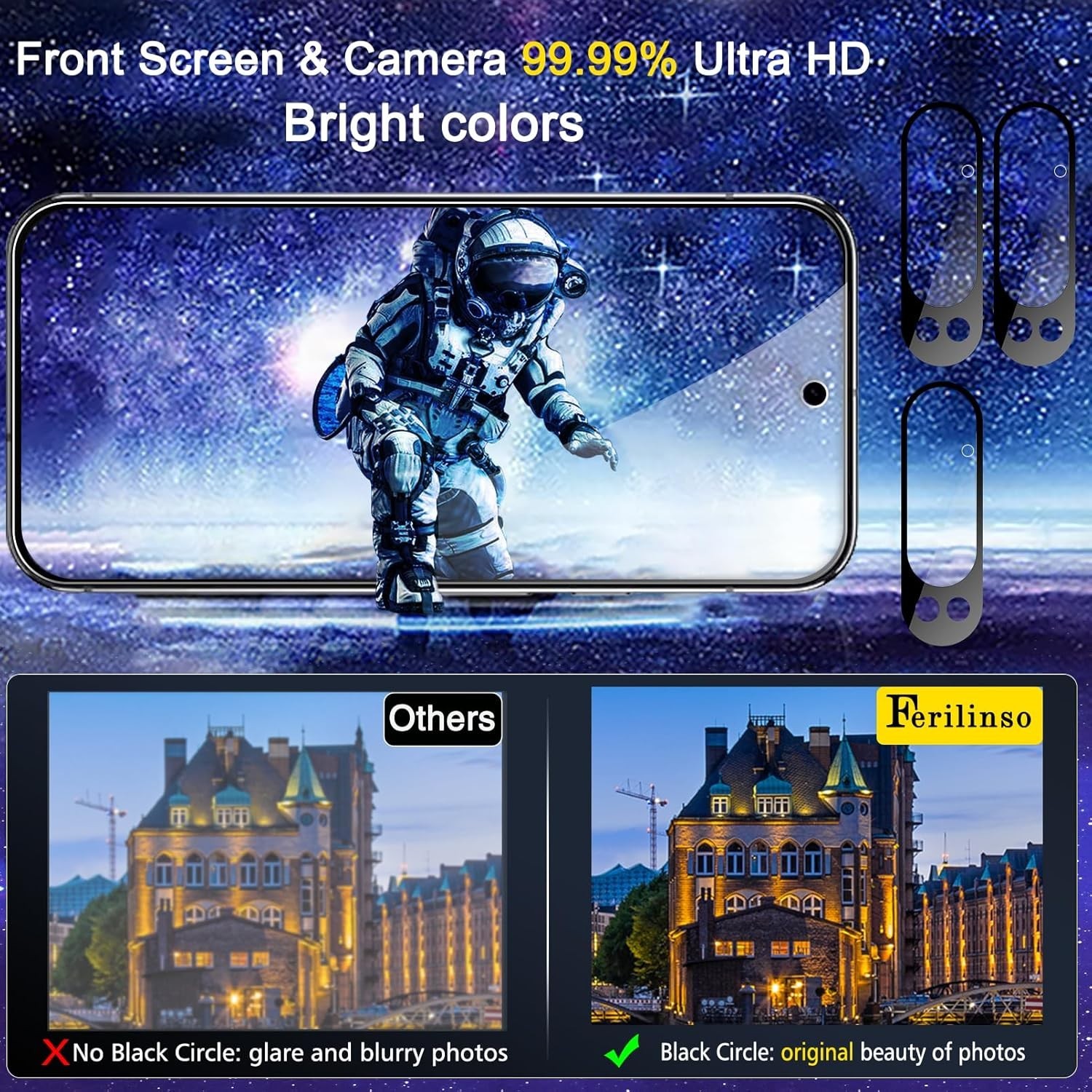 Luxury 3 Pack Screen Protector & Camera Lens Protector for Pixel 9 Pro Owners