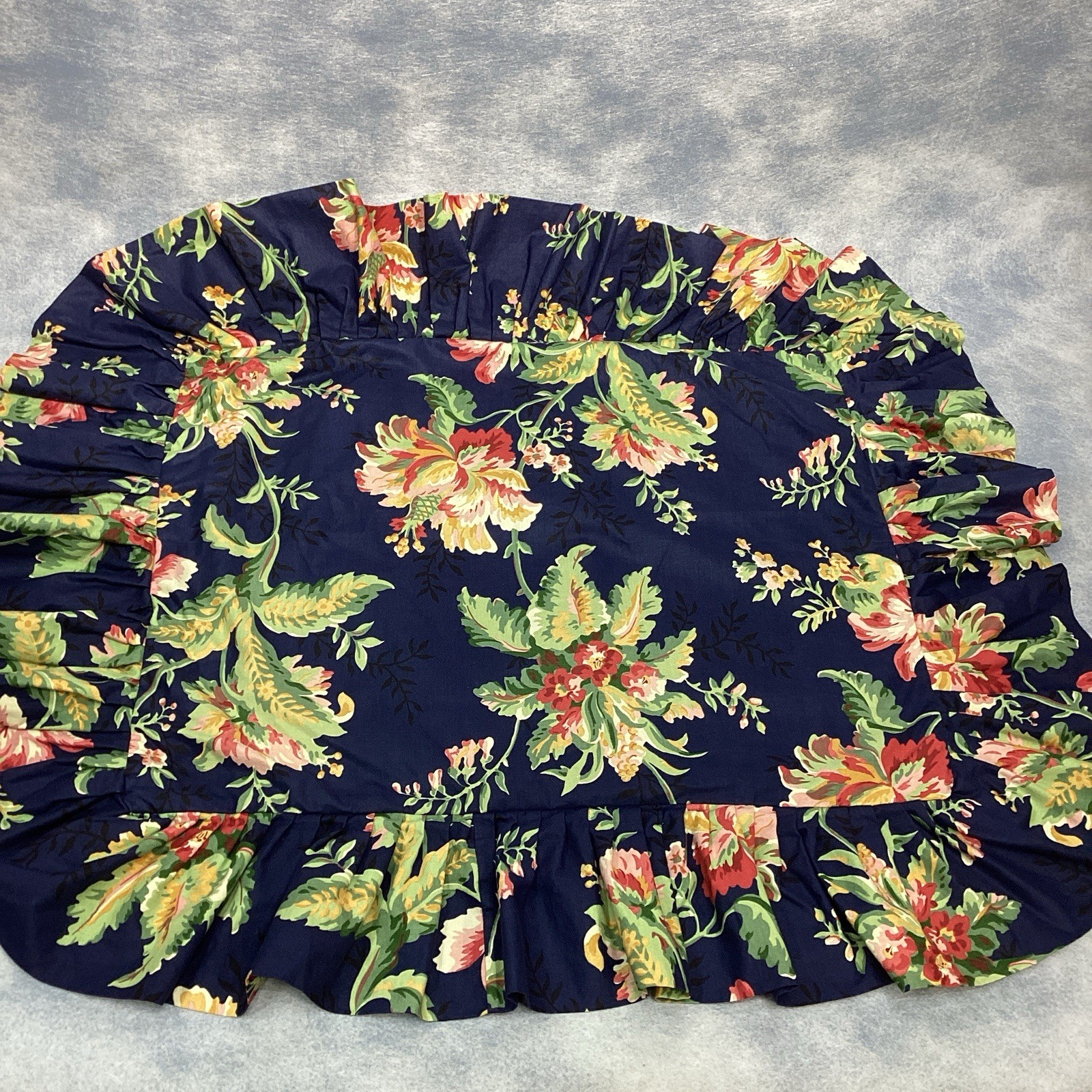 Pamela Kline Traditions Navy Pink BIG Floral Pillow Std Sham WIDE Ruffle LUXURY