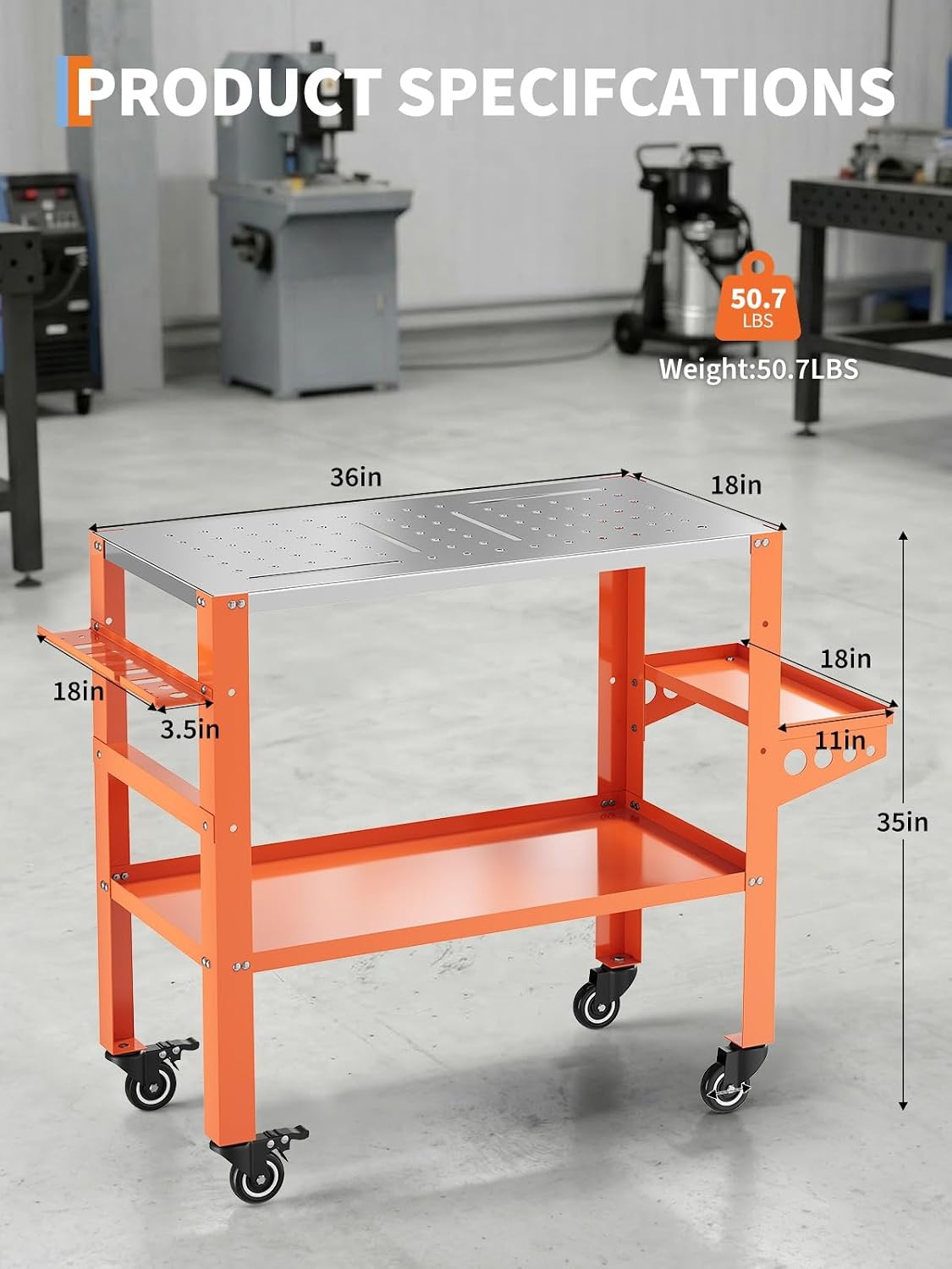36" x 18" Welding Table 1200 lbs Capacity Welding Workbench Table Lockable