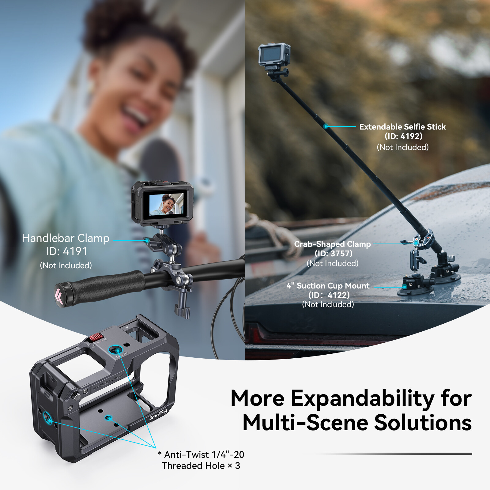 SmallRig Action 3 Action 4 Camera Cage for DJI, Protective Cage for DJI Mic