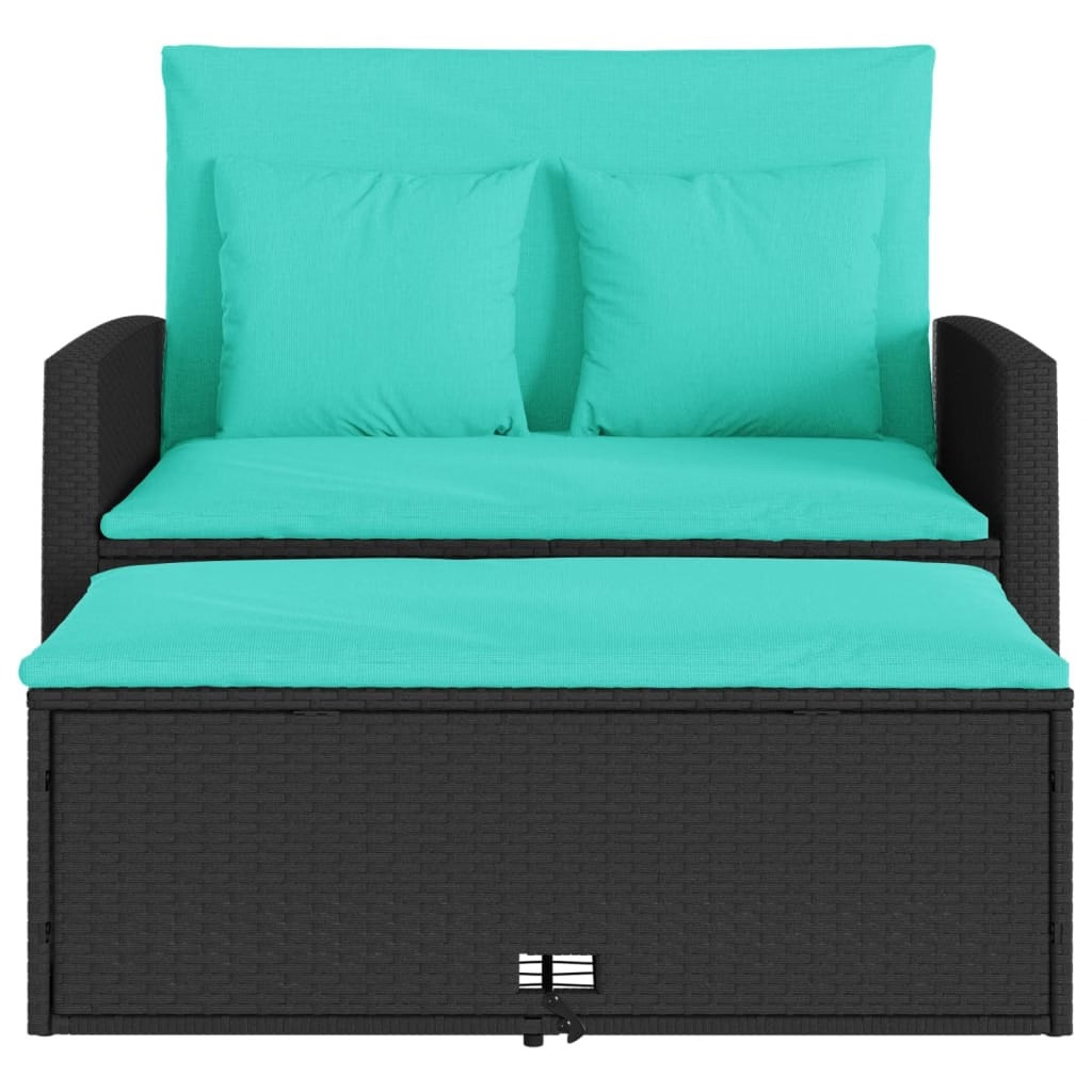 Patio Sofa with Cushions 2-Seater Black Poly Rattan