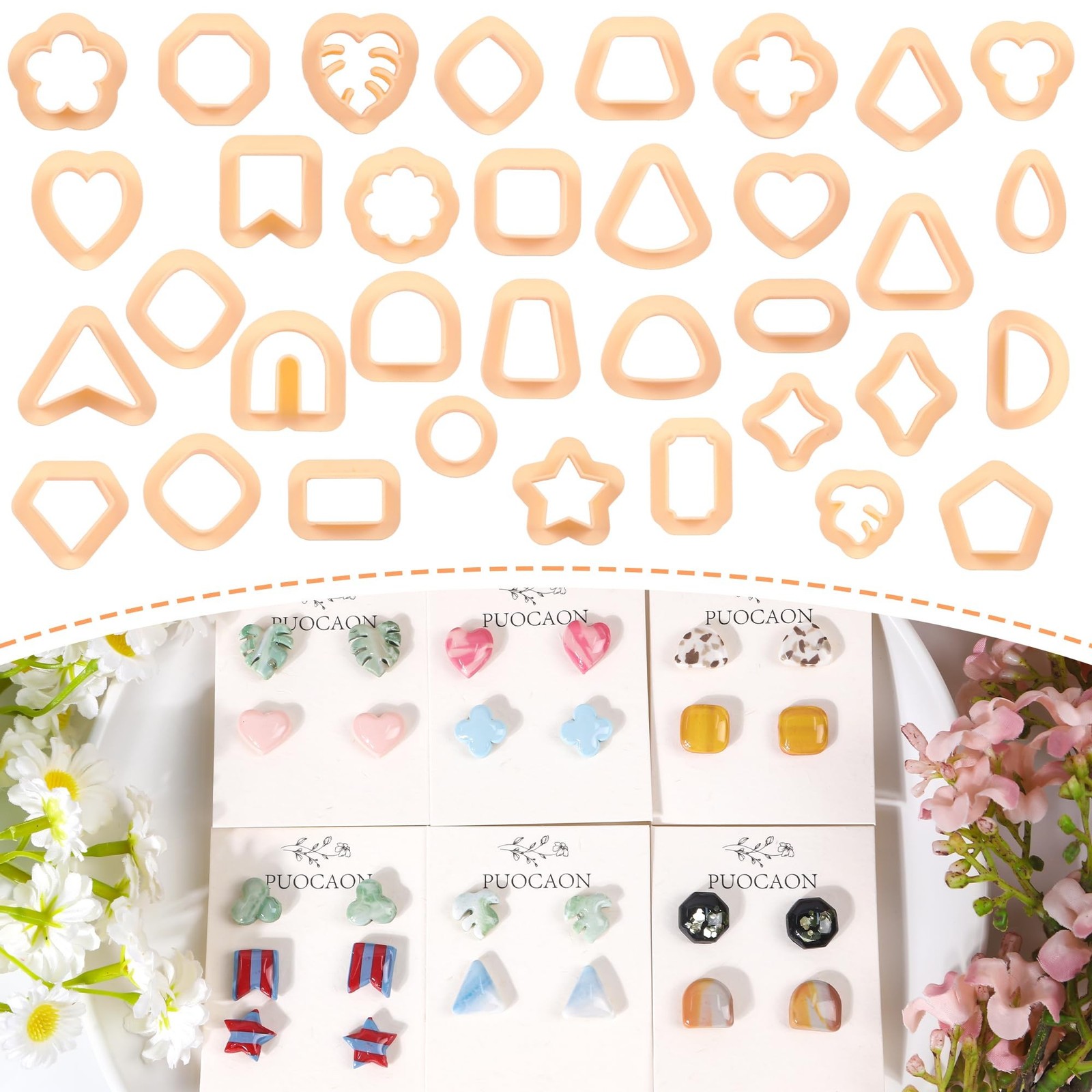 Puocaon Small Polymer Clay Cutters - 34 Shapes Stud Earring Clay Cutters Hear...