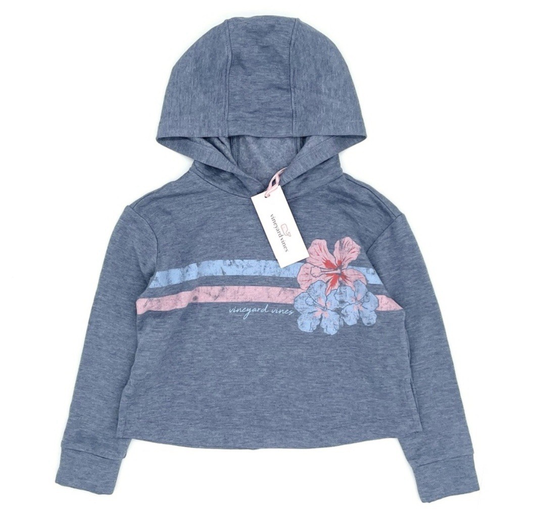 NWT Vineyard Vines Toddler Girls Hibiscus Dreamcloth Rayon Hoodie in Blue 3T