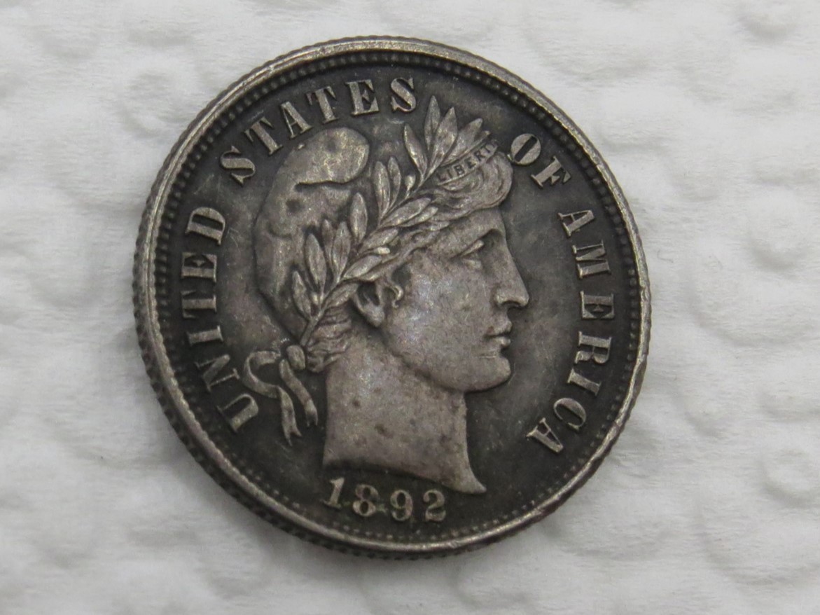1892 P Barber Dime - AU - Beautiful Dark Toning - Sharp Strike