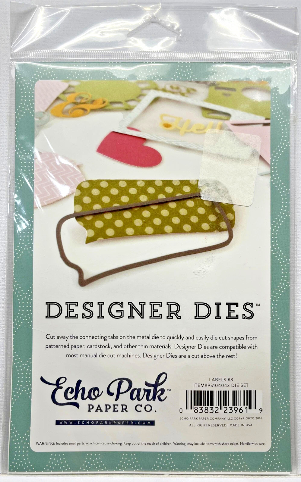 Echo Park Designer Dies Label #8 Die Set NIP 4pc Set
