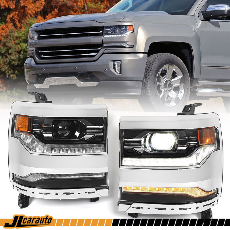 Pair FULL LED For 2016-2018 Chevy Silverado 1500  LTZ Headlights Assembly Chrome