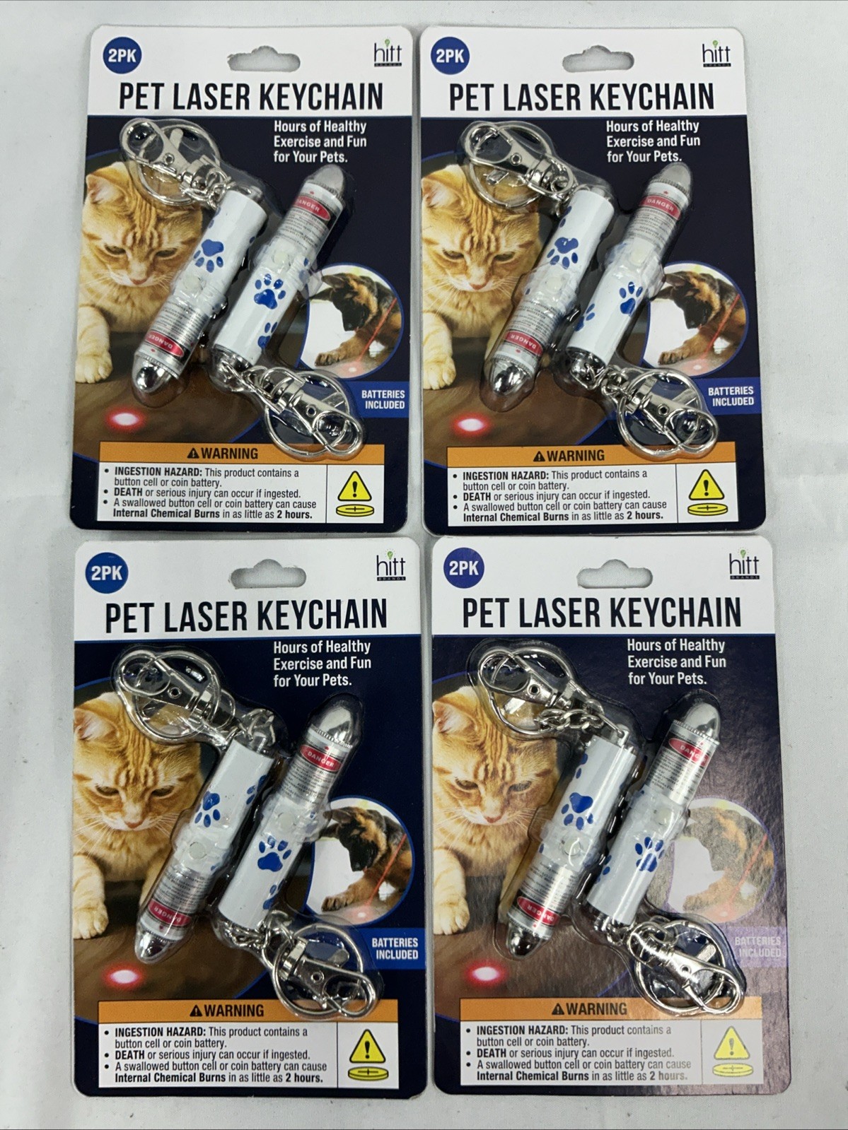 4 Pack Cat Laser Pointer Keychain Pet Teaser Laser 8 Lasers W/ Batteries