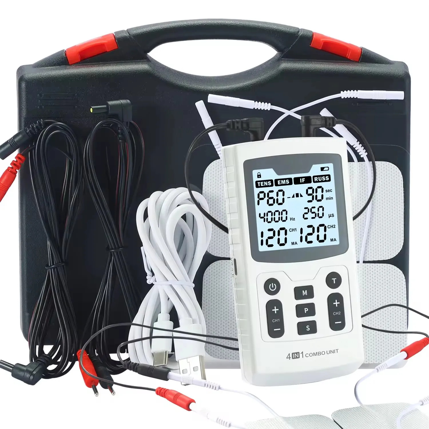 60 Massage Modes 4 In 1 Electric Muscle Stimulator Combo Physiotherapy Therapy 4