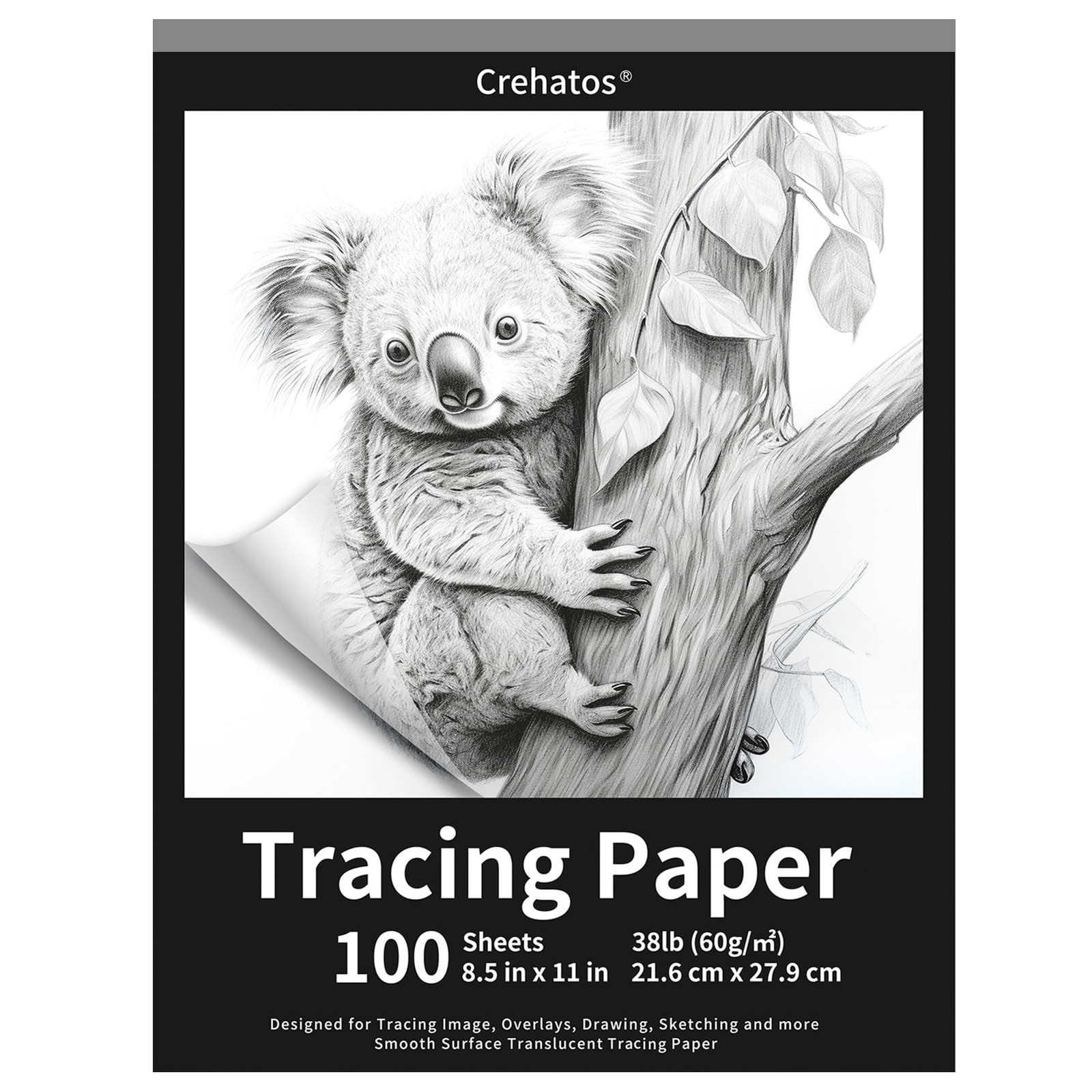 Crehatos 8.5" x 11" Tracing Paper, Translucent x (100 Sheet), Black