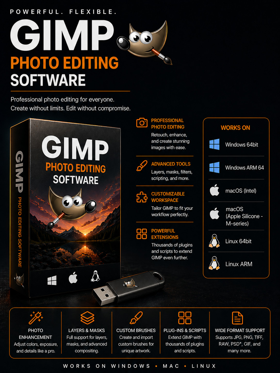 GIMP Photo & Graphic Design Software Windows, Mac, Linux | USB Flash | LATEST