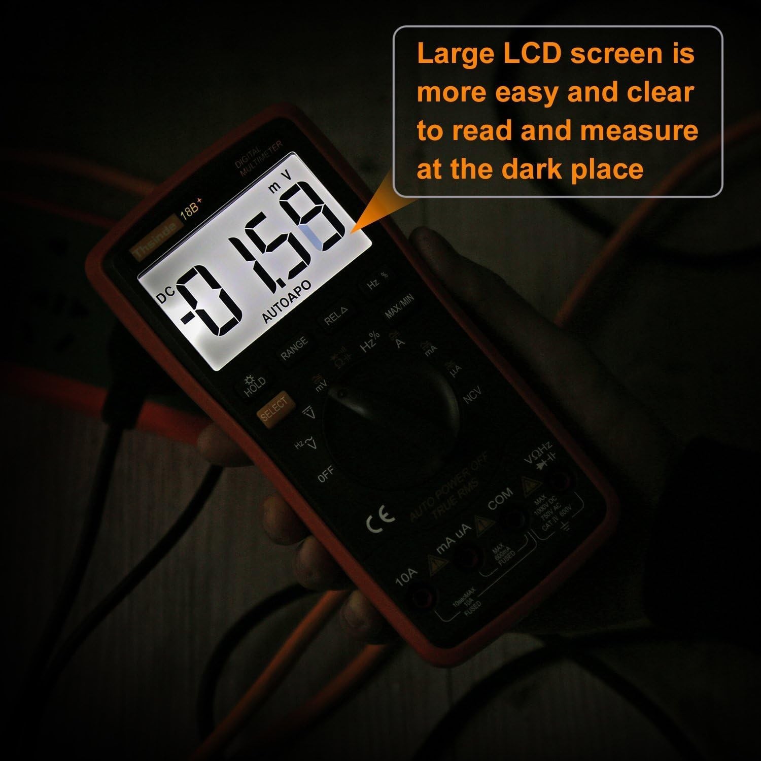 Battery Powered Digital Multimeter with Backlit Display & 10 Testing Functions