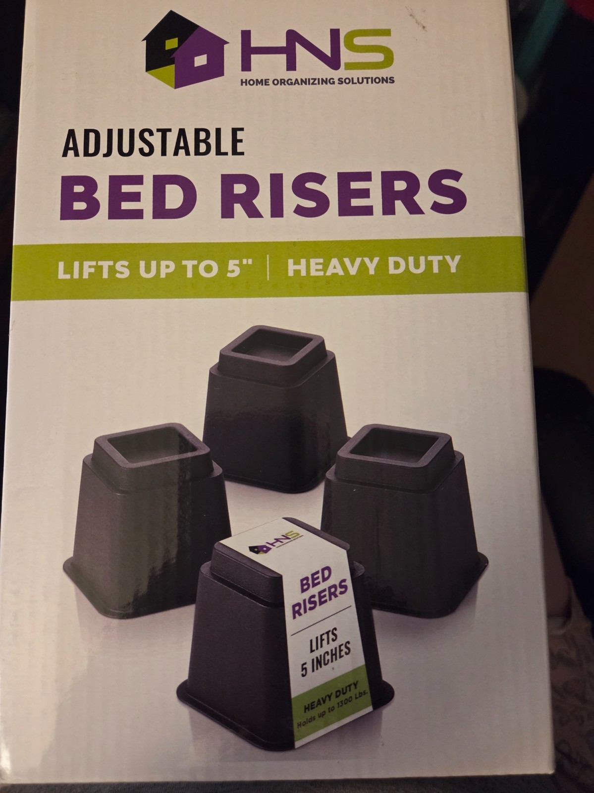 HNS Adjustable Bed Risers - Lifts up to 5" / Heavy Duty