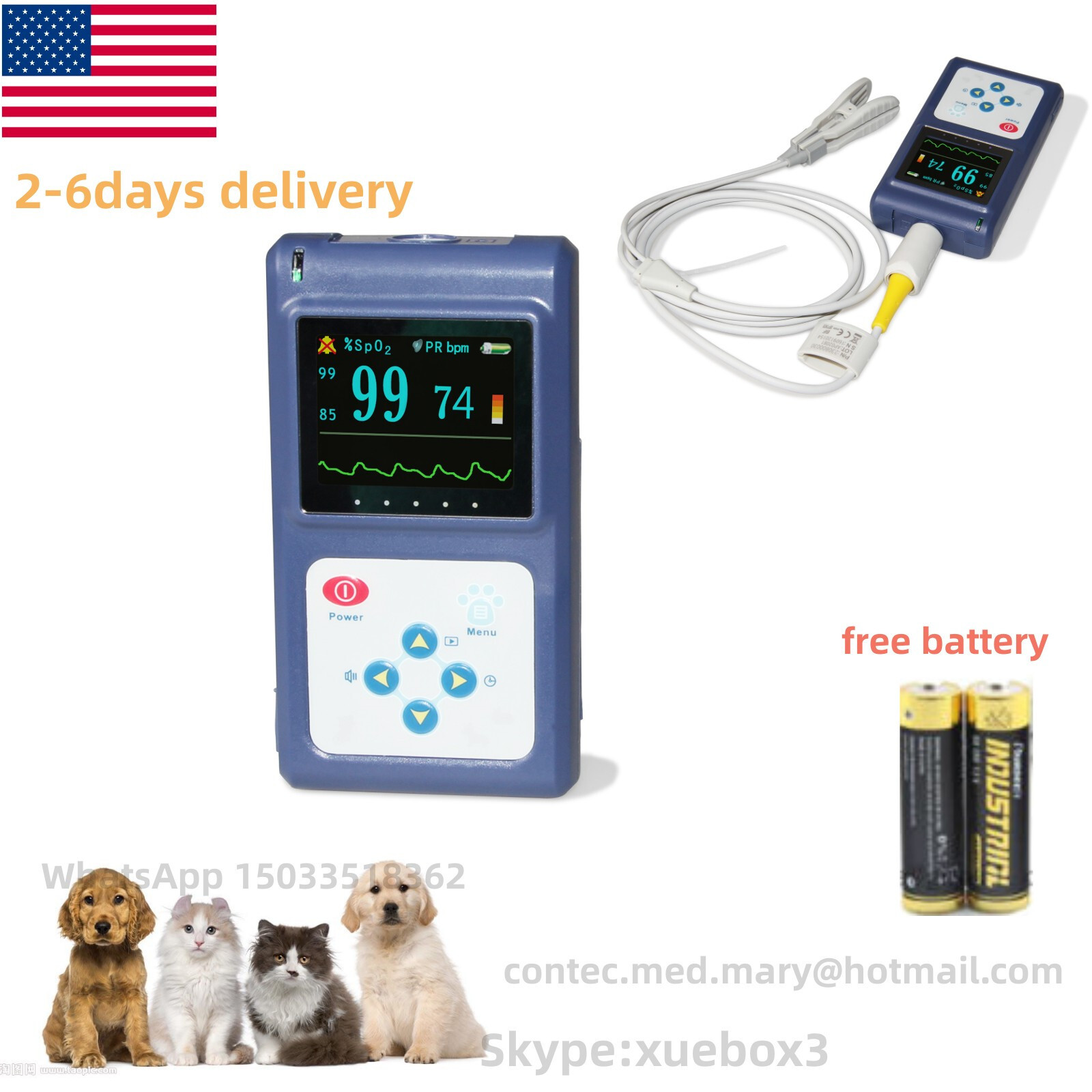 CMS60D-VET SPO2 Pulse Oximeter, Tongue Ear Blood Oxygen Monitor VET Animals USA