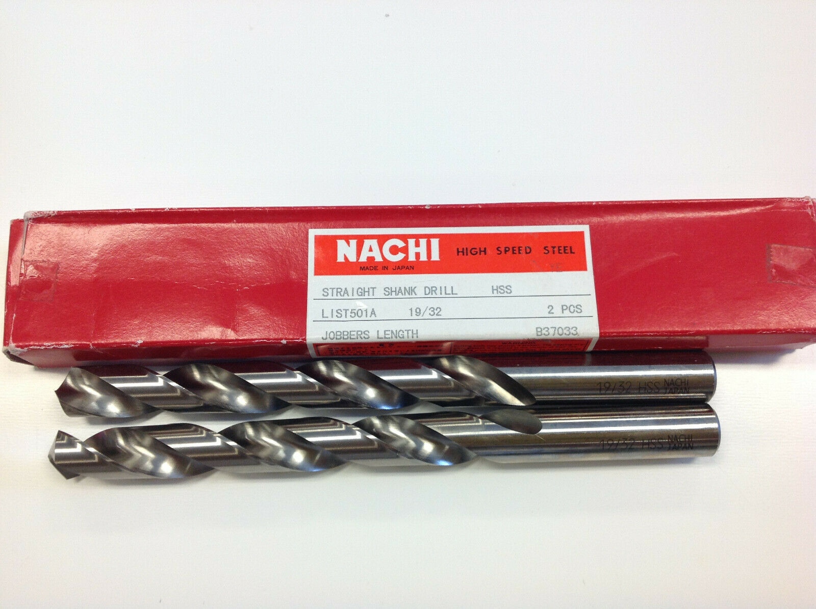 NACHI Pack of Two 19/32 Drill B37033 Straight Shank Drill HSS Nib Japan
