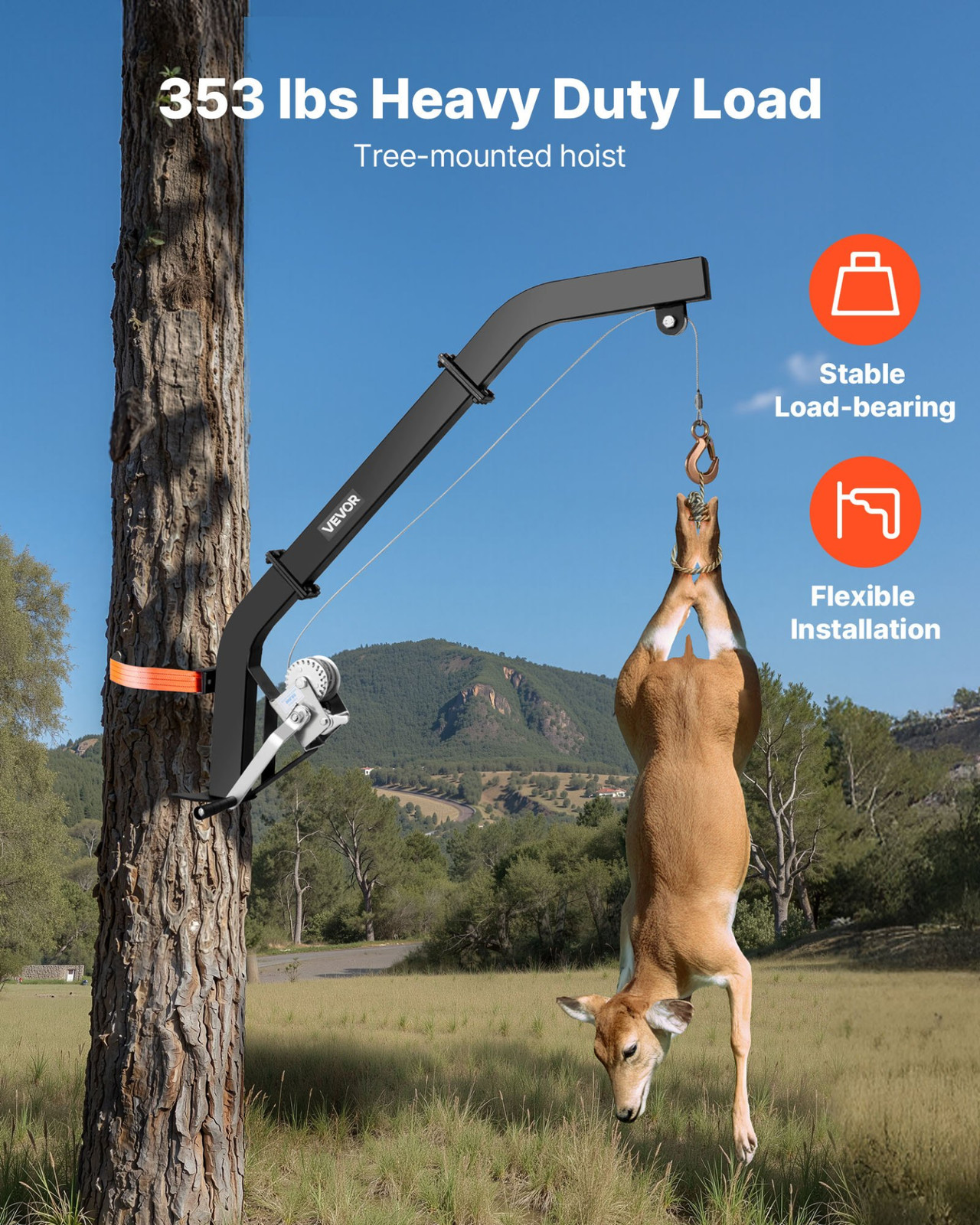 VEVOR Tree Mounted Deer Hoist, 353 lbs Load Capacity, Hunting Game Hoist Winch L