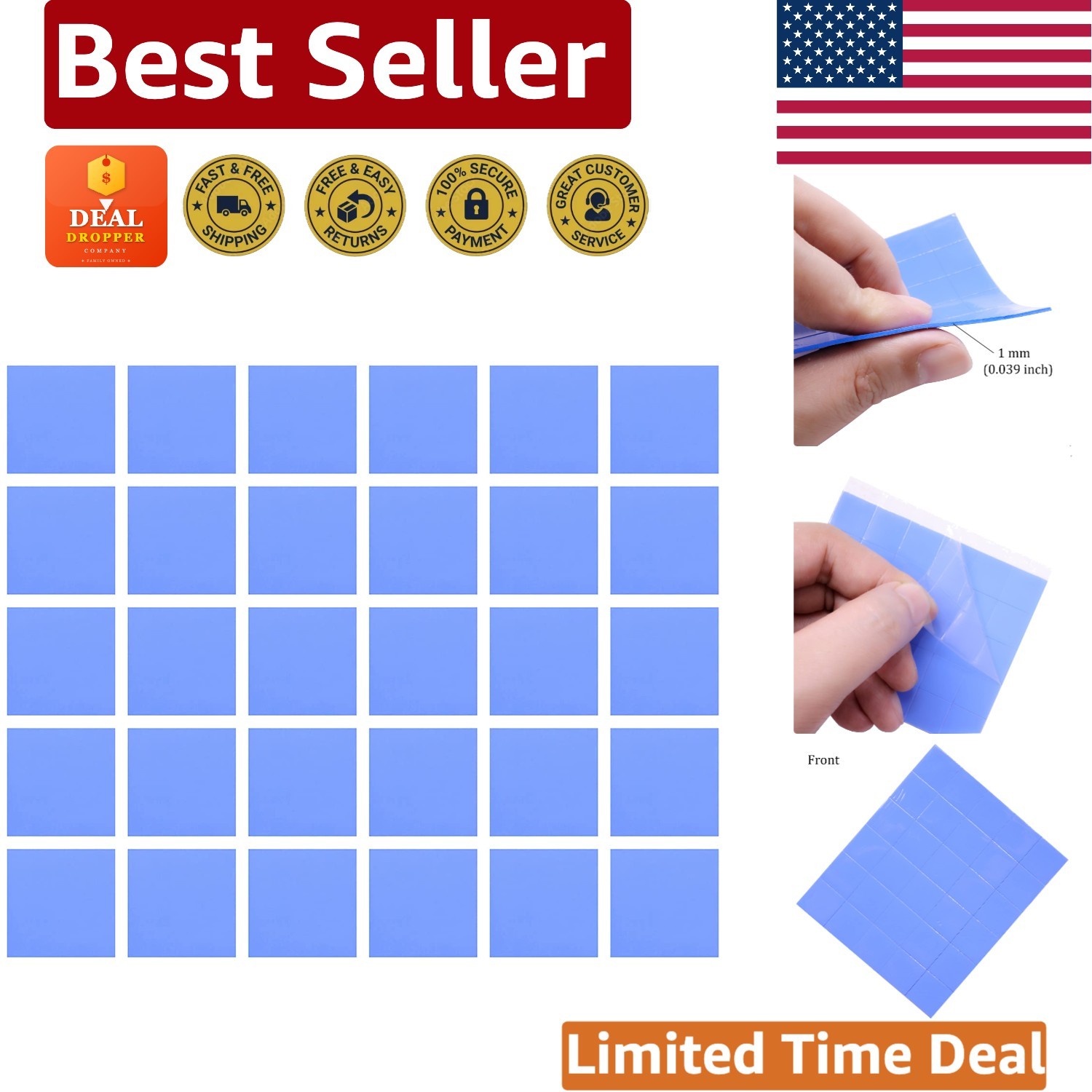 High Thermal Conductivity Silicone Pads 15x15mm, 30PCS for Electronics Cooling