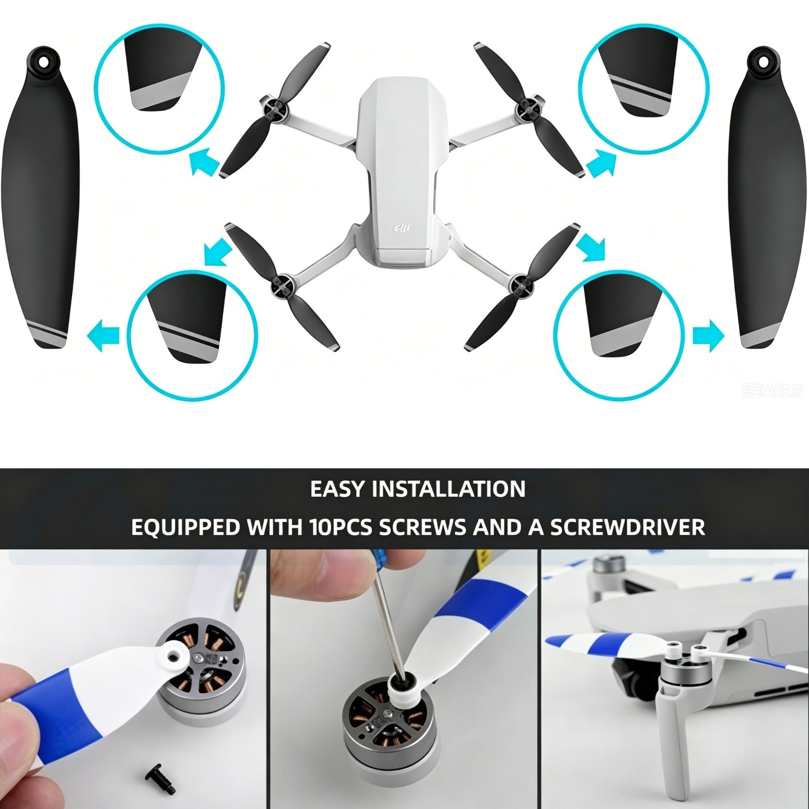 Silver Low-Noise Propellers Foldable Drone Props Blades for DJI Mavic Mini