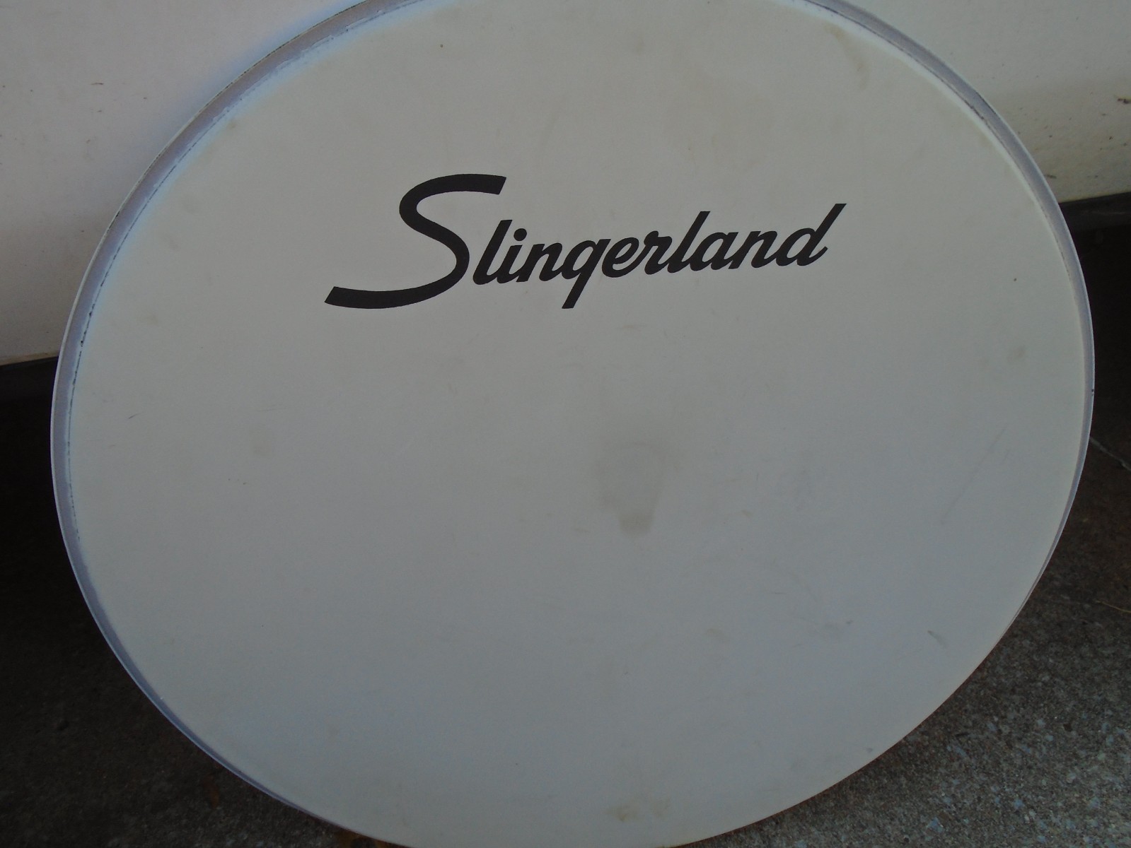 #1 VINTAGE 1970's 22" SLINGERLAND LOGO COATED FRONT BASS DRUM HEAD-VG!