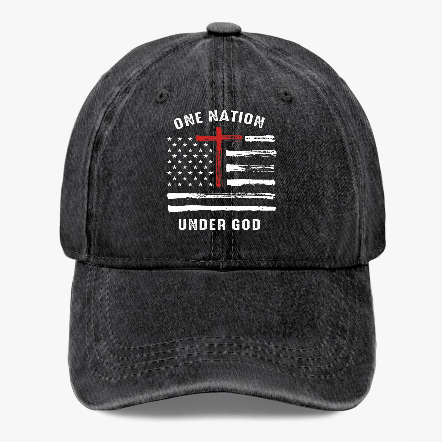 One Nation Under God Christian Patriotic Hat American Flag Cross Baseball Cap