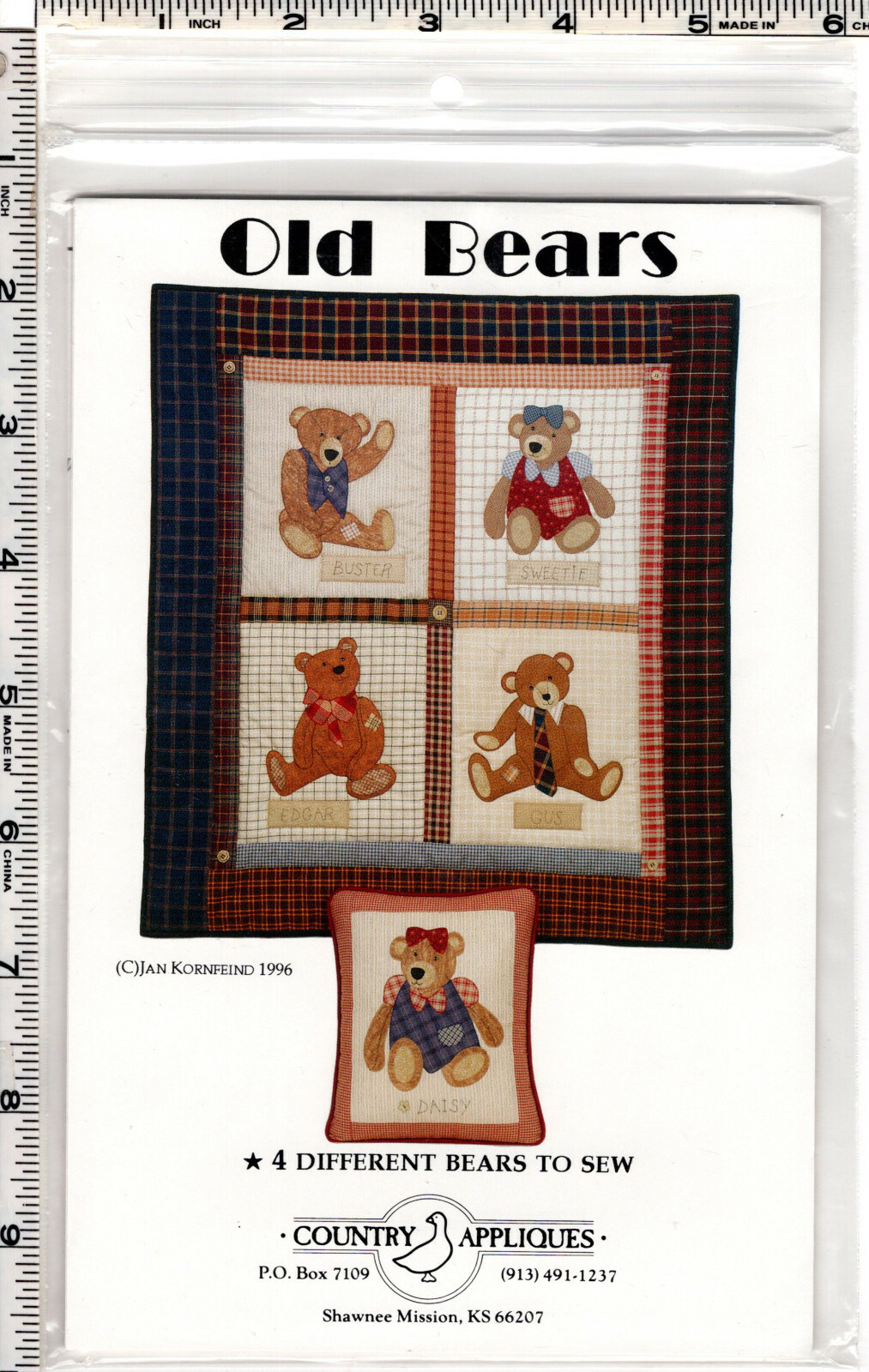 "Old Bears" ©1996 Country Appliques Quilting Pattern/Instruction Pack # CA-97