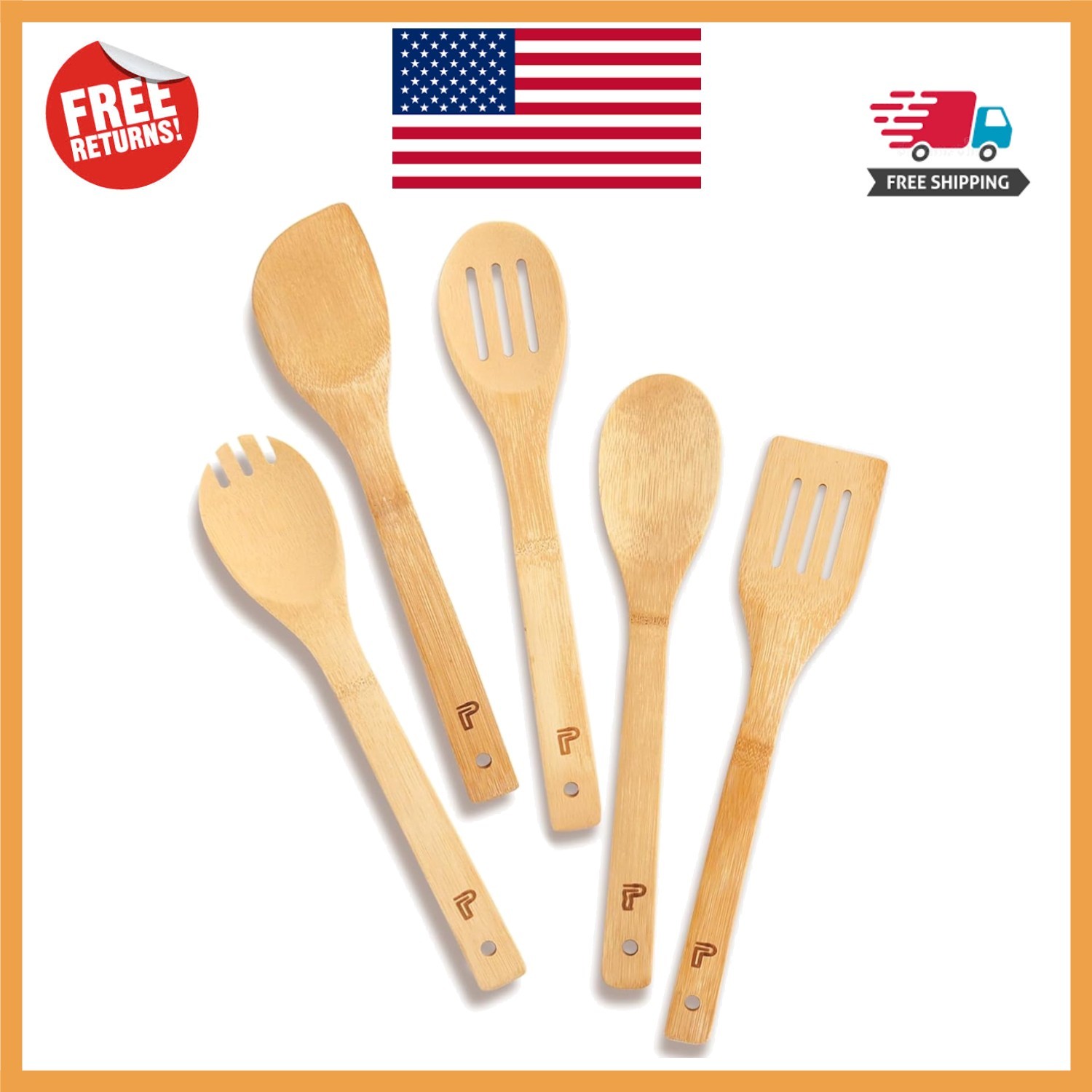 5-Piece Eco-Friendly Bamboo Cooking Utensils Set for Elevated Culinary Artistry