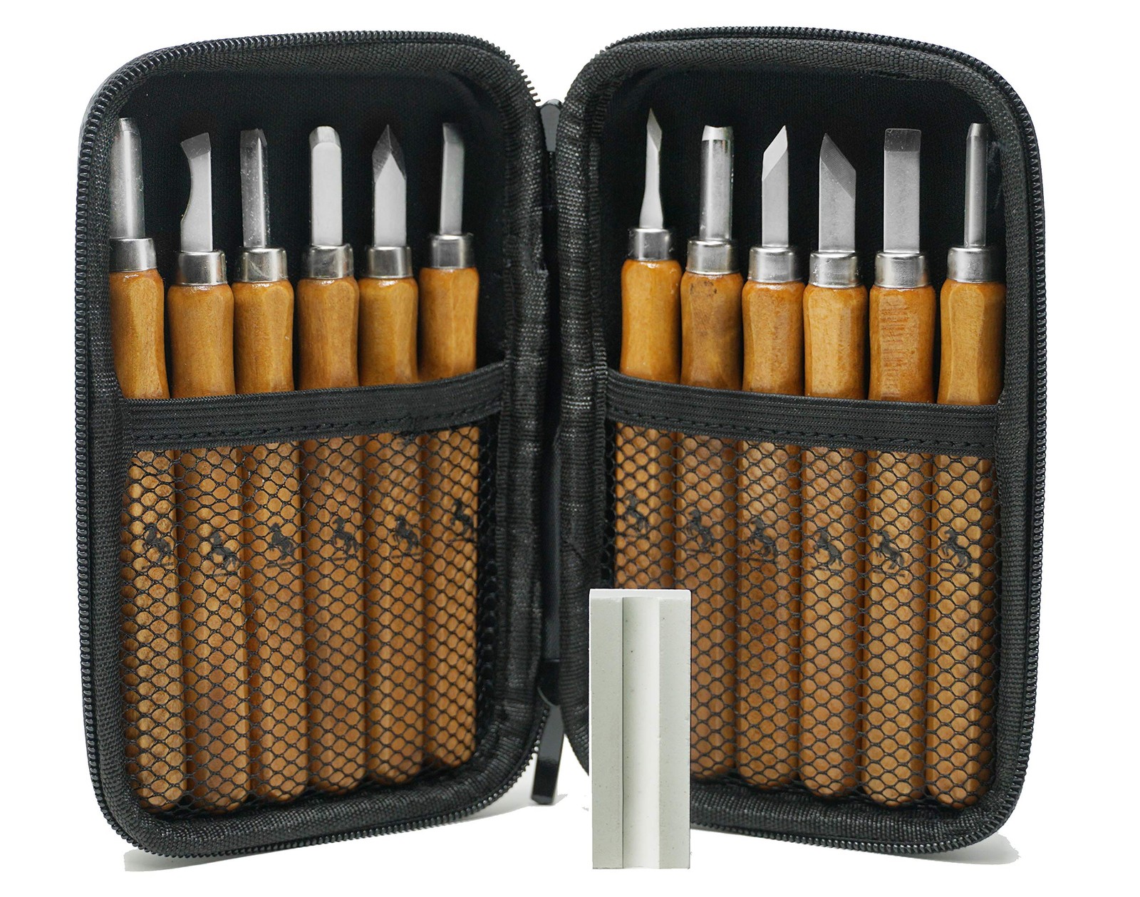 Cuchillo para tallar madera acero al carbono con bolsa reutilizable y afilador